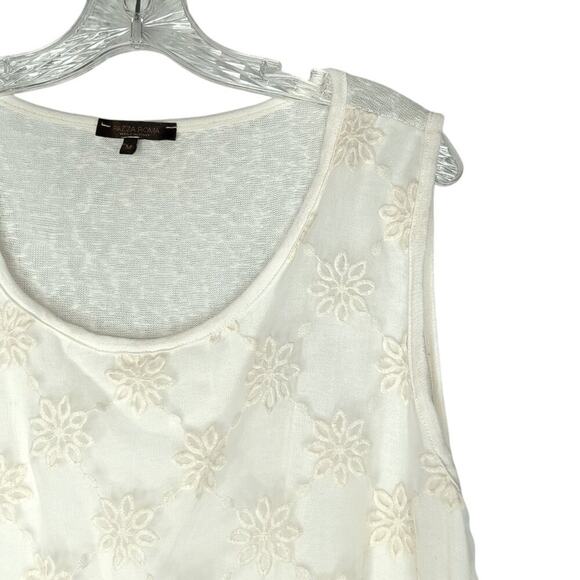 Piazza Roma Ivory Embroidered Lace & Knit Linen/Cotton Tank Top, Size M, Boho - Picture 9 of 9
